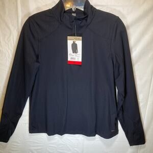 Mondetta Womens Active Ribbed Top Black Side 1/2 Zip Pocket Pullover Medium